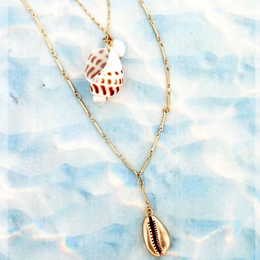Cowrie shell seashells gold necklace new